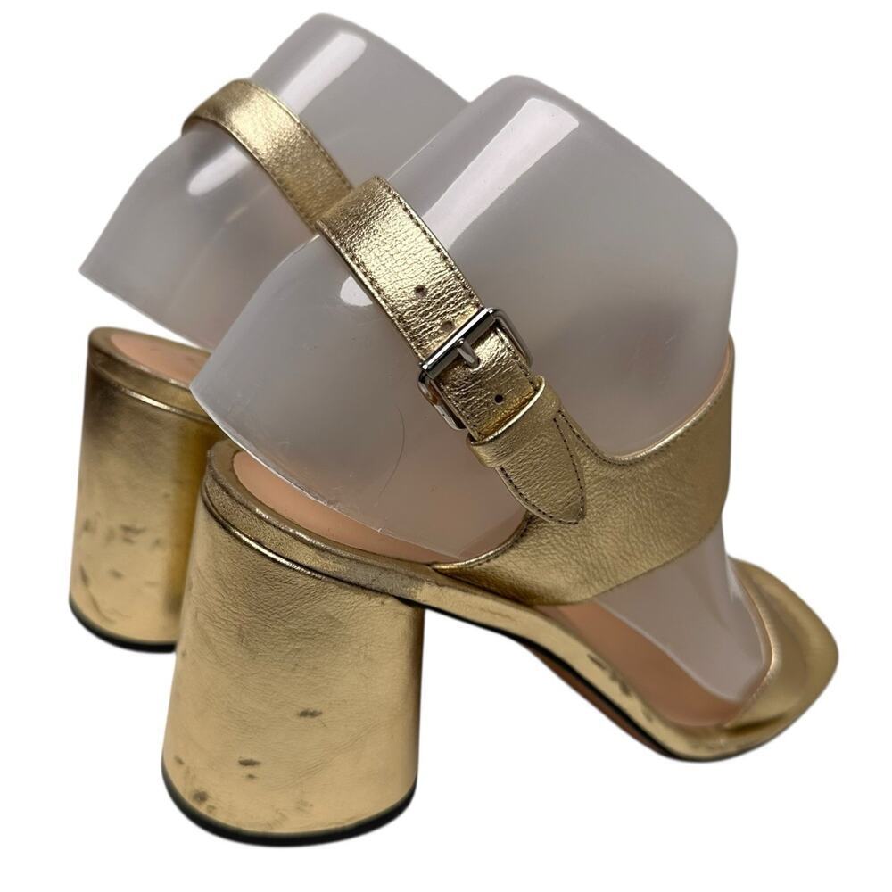 Marc Jacobs Gold Emilie Square Toe Block Heel Sz 37 Metallic Glam MobWife Bridal - Picture 12 of 14